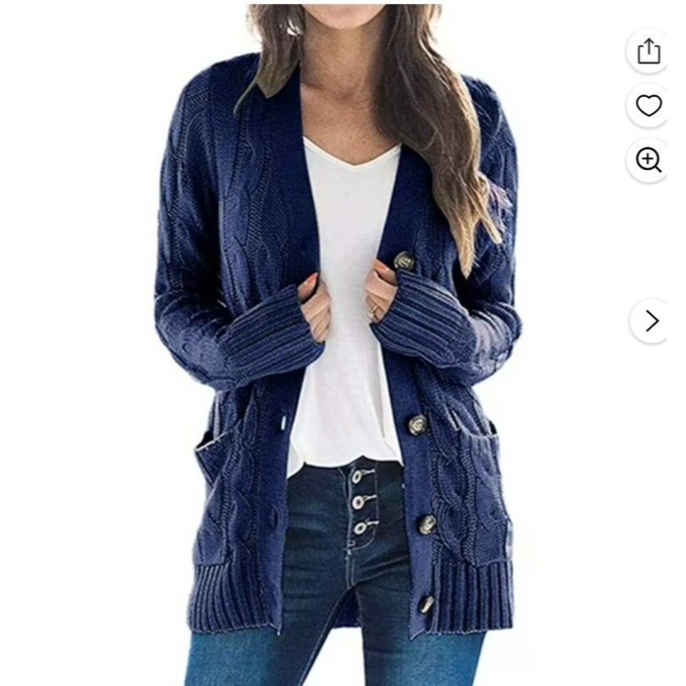 ZESICA Cardigan Casual Long Sleeve Womens Size L Button Down Cable Knit Blue NWT